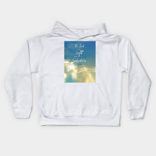 Psalm 27:1 The LORD is my Light and my Salvation - Bible Verse Scripture with Glorious Sunlight Rays and Clouds Kids Hoodie